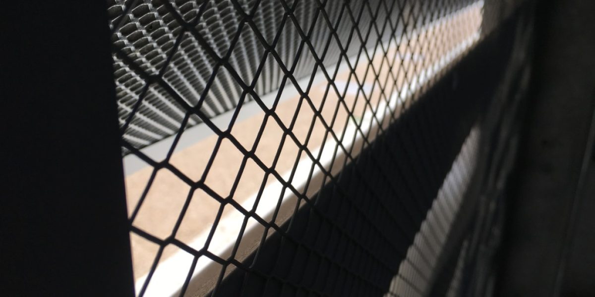 Close-up interior view of Caice Acoustic Louvre at Here East Data Centre