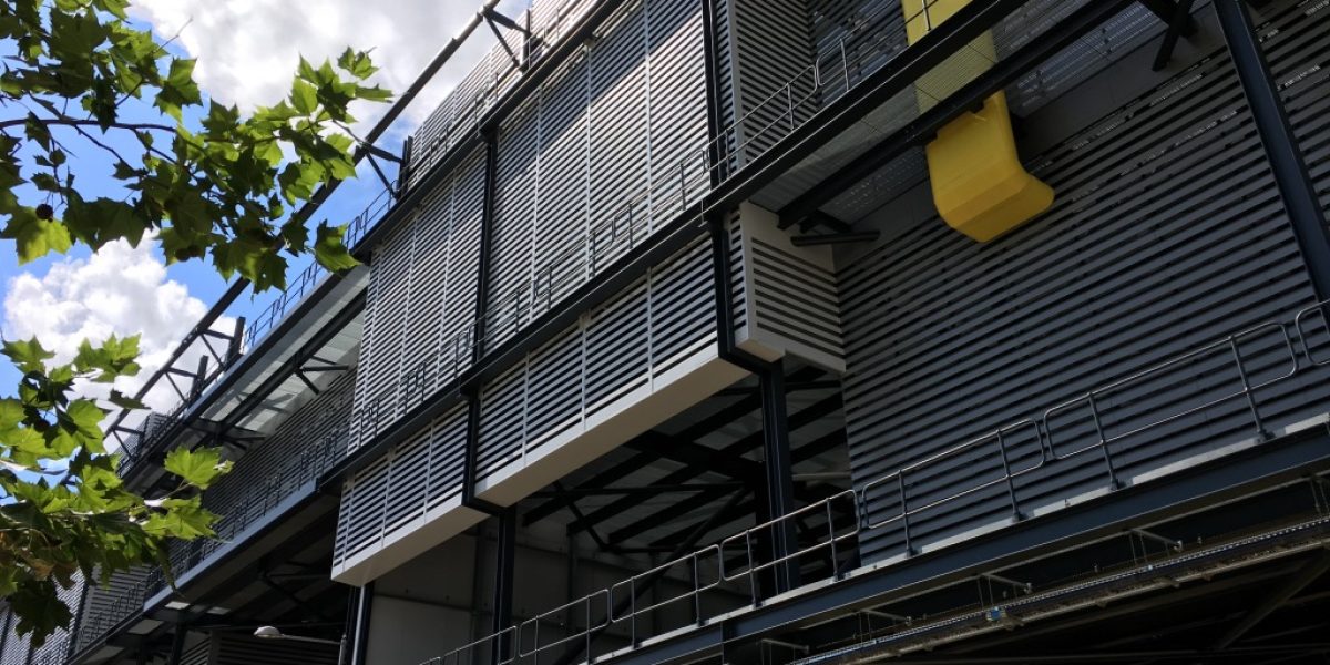 External view of Here East Data Centre with Caice Acoustic Louvres